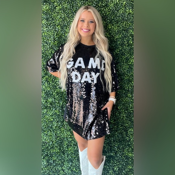 Black and White Sequin Game Day Dress **Sold** - Picture 1 of 2